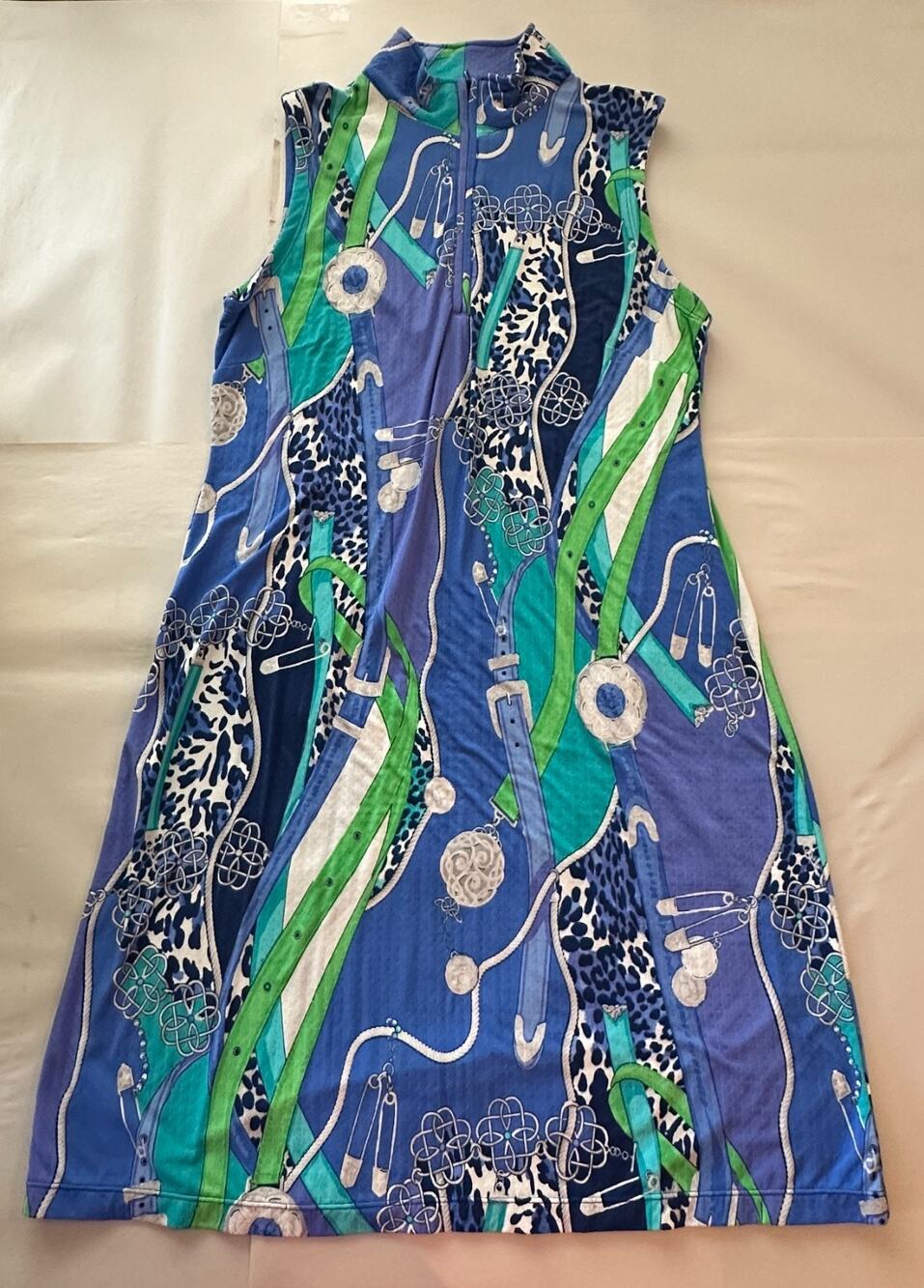 Gotttex Lifestyle Women’s S Blue Green Abstract Print Sleeveless Zip Dress